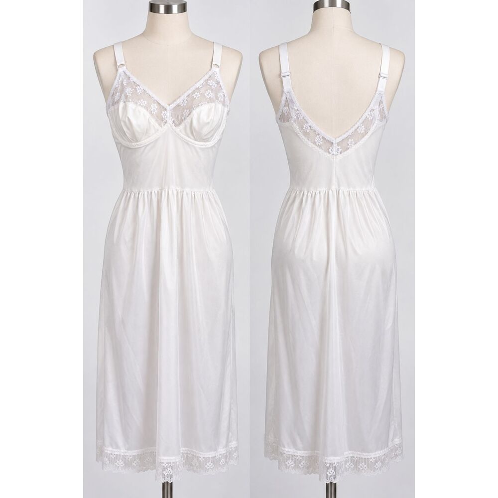 Vintage Another Youthful Creation White Full Slip 36 B C D Nylon Lace USA #20